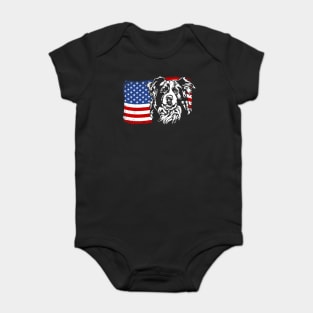 Proud Border Collie American Flag patriotic dog Baby Bodysuit